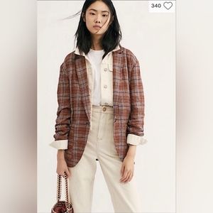 EUC Free People Slouchy Oversized Plaid Blazer, Size L